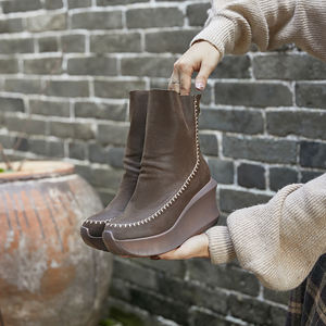 <span class=keywords><strong>Stivaletti</strong></span> da <span class=keywords><strong>donna</strong></span> e da <span class=keywords><strong>donna</strong></span> con cerniera laterale a punta in pelle di vacchetta fatti a mano retrò <span class=keywords><strong>stivaletti</strong></span> con zeppa per <span class=keywords><strong>donna</strong></span> - Product Image 5