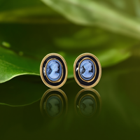 Boucles d'oreilles clous vintage en acier inoxydable 316L plaqué or PVD, design camée ovale durable et résistant, serti clos