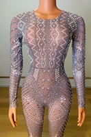 Justaucorps Transparent à paillettes et perles pour femmes, combinaison une pièce moulante à paillettes