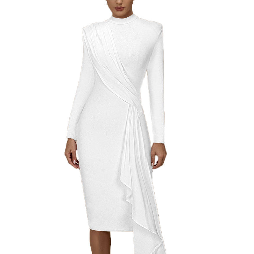 White Long Sleeve Ankle Length Dresses Elegant Stylish