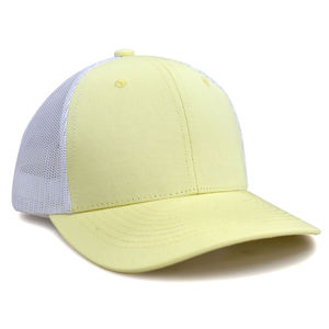 Casquette en maille respirante jaune pâle OEM/ODM – Chapeau de camionneur sportif d'été pour la plage et les voyages - Product Image 3