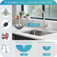 Robinet de cuisine flexible à poignée unique en acier inoxydable 304 avec douchette extractible 360° °   Robinet de cuisine à rotation libre pour usage domestique