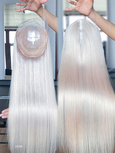 Toppers de cabello humano virgen 100% europeo, onda suelta recta sedosa con encaje transparente y línea de cabello prearrancada, Color blanco - Product Image 2