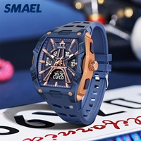 Montre à quartz pour homme SMAEL 8131, sport de luxe, cadran carré analogique, alarme, silicone, gel, étanche 50 bars