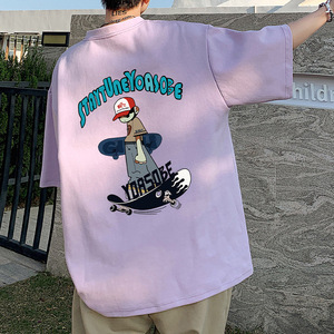 T-shirt in puro cotone con stampa vivace a fumetti da uomo, a maniche corte, vestibilità ampia, per adolescenti, per l'uso quotidiano casual estivo - Product Image 1