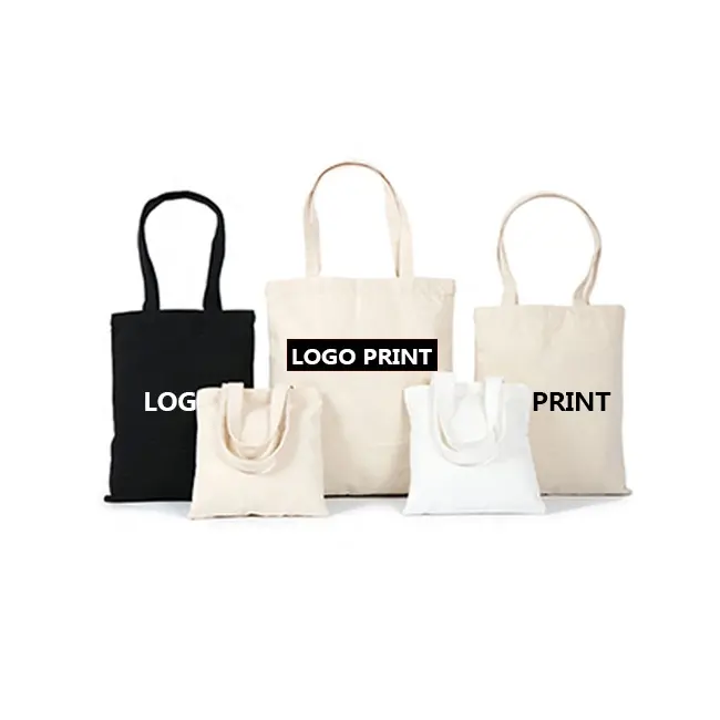 Sac en toile écologique à imprimé de logo personnalisé, petit grand sac de courses en coton naturel réutilisable pour la plage, blanc et noir