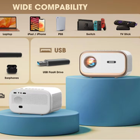 Projecteur portable mini 4K avec moteur scellé, prise en charge 1080P, mise au point automatique, correction trapézoïdale automatique, haut-parleurs intégrés, applications multiples pour USB AV AUX