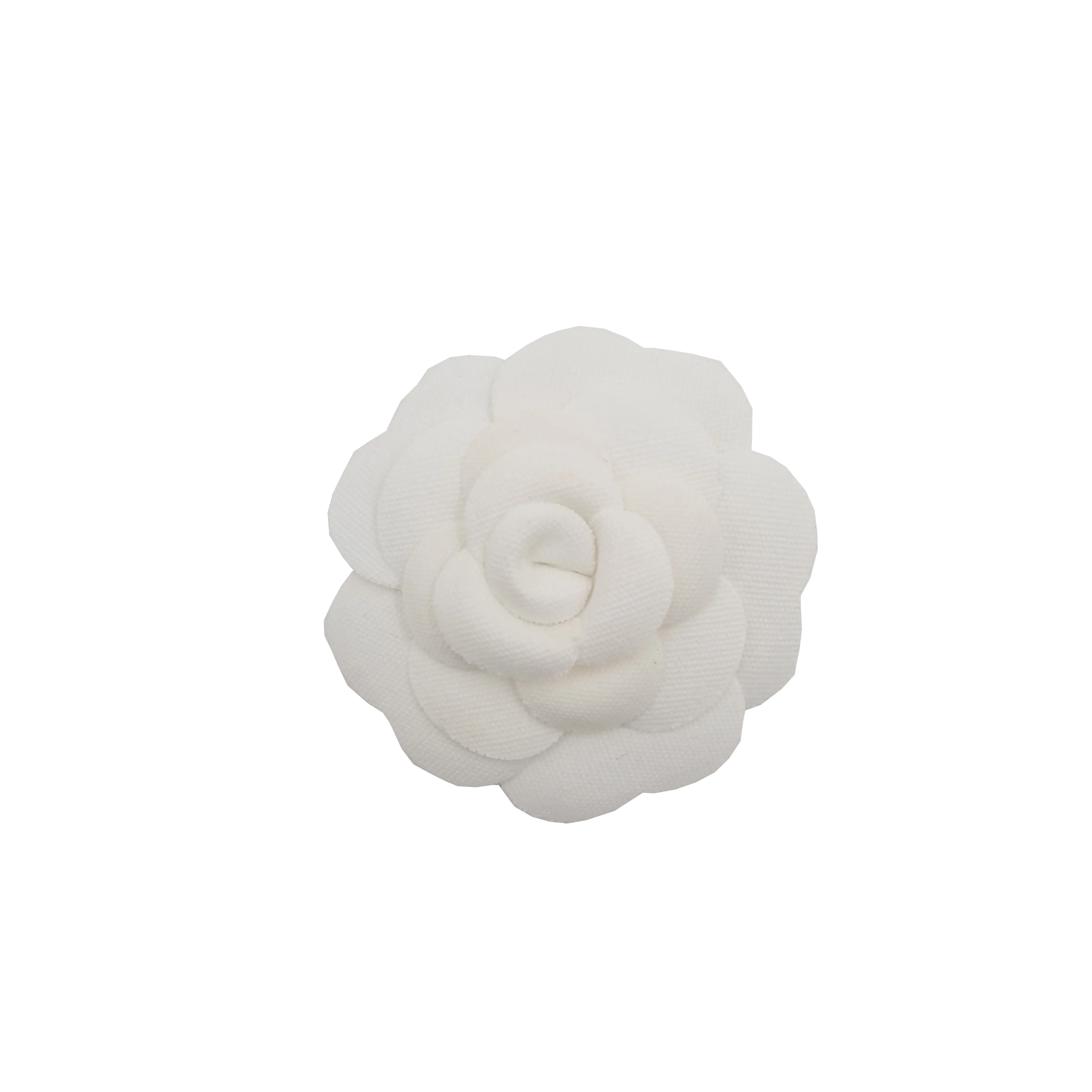 6.5cm handmade vintage white cotton canvas camellia flower for box decoration or wedding with back glue