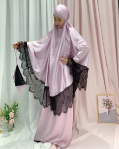 <span class=keywords><strong>2022</strong></span> nuovo kaftano in raso Dubai 2 pezzi abito islamico Abaya con pizzo tradizionale musulmano abbigliamento e accessori <span class=keywords><strong>per</strong></span> la preghiera - Product Image 6