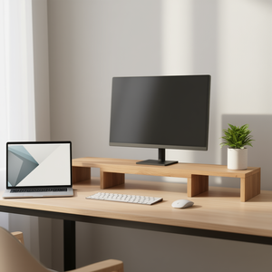 Supporto Regolabile per Monitor in Legno di Quercia Artigianale 31.5x9.4x4.1 Pollici, Accessorio per Scrivania Computer in Legno Ingegnerizzato - Product Image 2