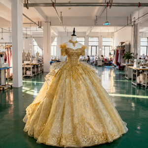 Mc020 Elegant Gold Quinceanera Gown Beaded Bodice Glitter Lace Applique Princess Ball Dress Tiered Party Natural for - Product Image 6