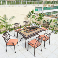 Table de salle à manger rectangulaire d'extérieur en aluminium coulé et céramique pour parc, patio, jardin - Anti-rouille, durable, résistante aux intempéries