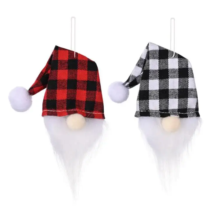 Christmas Gnome Wine Bottle Cover Handmade Buffalo Plaid Champagne Toppers Santa Hat Hanging Decoration