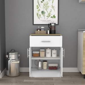 Armoire de garde-manger moderne en acier inoxydable DB avec un tiroir finition blanc/chêne clair modèle D0100H57DJ2 pour le stockage de la cuisine de l'hôtel - Product Image 1