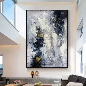 NGHỆ THUẬT ban đầu 100% vẽ tay hiện đại trừu tượng vải tường nghệ thuật màu xám đen sơn dầu cho nhà trọ khách sạn tác phẩm nghệ thuật trang trí - Product Image 4
