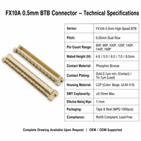 Konektor FPC Board-to-Board 0.5mm Male/Female 80-168 Pin Tinggi Susun 4-8mm SMT PC RoHS Pabrik FX10A