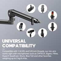 Support de microphone professionnel en aluminium avec bras articulé pivotant et réglable pour studio, idéal pour les spectacles en direct, le streaming et la diffusion de podcasts