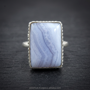Anillos de Boda de Plata de Ley 925 con Cabujón de Ágata Azul, Joyería Personalizable de Moda al por Mayor de Fábrica a Precios Razonables - Product Image 2