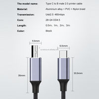 0,5 M 1M 2M 3M Tipo C 2,0 Macho a B Macho Cable Impresora Transmisión DE DATOS USB C a USB B Hembra Tipo B Escáner Impresora Kabel