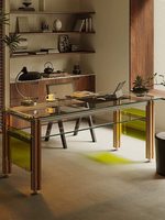 Bureau d'ordinateur créatif en profilé aluminium avec plateau en verre trempé, idéal pour la maison, l'étude ou le travail