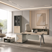 Bureau de direction futuriste en forme de L, bureau en bois minimaliste avec rangement complet pour la vente en gros aux entreprises