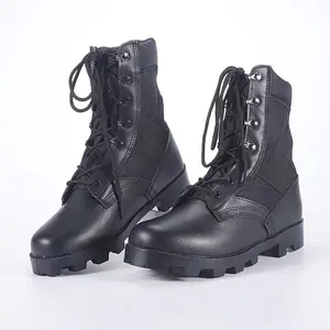 High Ankle Anti Slip Oil Acid Resistant Rubber Sole Black Leather Non Safety Outdoor Hiking Training Shoes Boots