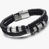 Bracelet tissé en acier inoxydable à double sangle Bracelet en pierre naturelle personnalisé léger luxe géométrique tendance fermoir magnétique unisexe