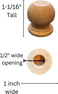 Remates de varilla de espiga de madera, 1-1/16 pulgadas de alto, agujero de 1/2" - Product Image 4