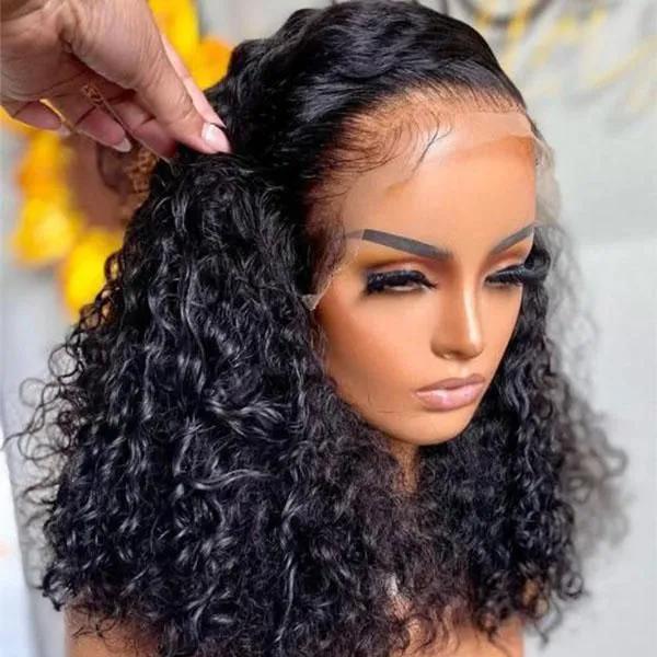 Hot Selling Transparent Lace Front Curly Human Hair Wigs 10-40 Inch Double Drawn Wigs For Black Women