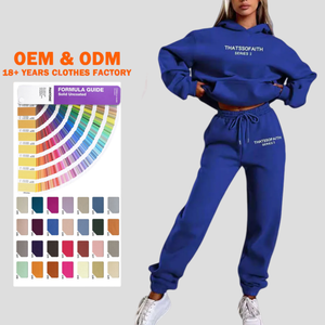 Ensemble de survêtement molletonné décontracté deux pièces pour femme, personnalisé par les fabricants de vêtements, style streetwear, avec pantalon de survêtement et sweat à capuche - Product Image 1