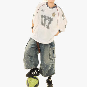 T-shirt ample unisexe en maille style rugby, manches courtes, pour femme, style sportif vintage, idéal pour l'été, style preppy - Product Image 2