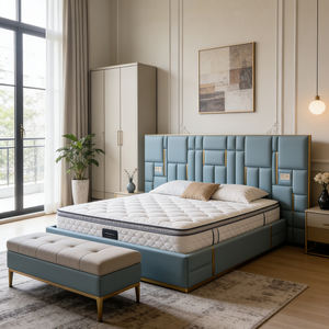 <span class=keywords><strong>Lit</strong></span> capitonné en cuir bleu smog, luxe léger italien, <span class=keywords><strong>lit</strong></span> <span class=keywords><strong>double</strong></span> 1,8 m, chambre principale, banc de <span class=keywords><strong>lit</strong></span> assorti - Product Image 1