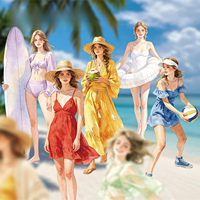 10 autocollants par paquet, série Hello Summer, matériaux de décoration DIY sur le thème de l'été, avec des personnes qui font la baignade