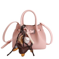 Tas Wanita Warna Solid 5 Warna Mini Fortune, Tas Selempang PU dengan Gantungan Anjing Lucu Gaya Vintage Eropa Amerika