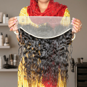 100%<b>Cheap</b> Genuine Frontal HD 13*4 Curly smooth no chemical processed machine double weft Vietnamese black color Women Human hair - Product Image 1