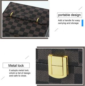 Caja de Joyería de Doble Capa con Diseño a Cuadros, Caja de Almacenamiento de Anillos, Aretes y Collares de Cuero PU, Estuche de Viaje de Gran Capacidad - Product Image 2