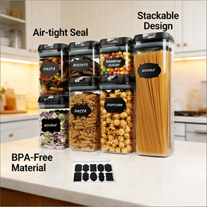 Contenedor Hermético Transparente de 7 Piezas para Almacenamiento de Alimentos Secos con Tapa, de Alta Calidad y Nuevo Diseño, El Más Vendido - Product Image 1