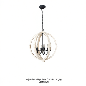 Adjustable 6-<b>Light</b> <b>Wood</b> Chandelier Hanging <b>Light</b> <b>Fixture</b> for Kitchen Dining Room Foyer Entryway - Product Image 1
