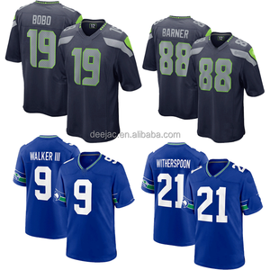 Maillots de football américain rétro cousus, porter le numéro 21 Devon Witherspoon, le numéro 9 Kenneth Walker III, le numéro 88 -<span class=keywords><strong>Barner</strong></span>, le numéro 19 Jake Bobo - Product Image 1