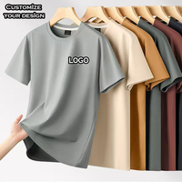 Camiseta de Manga Corta para Hombre, de Alta Calidad, Seda/Algodón, Corte Regular, Logotipo Trasero Tejido, Color Sólido, Impresión Personalizada, Elegante