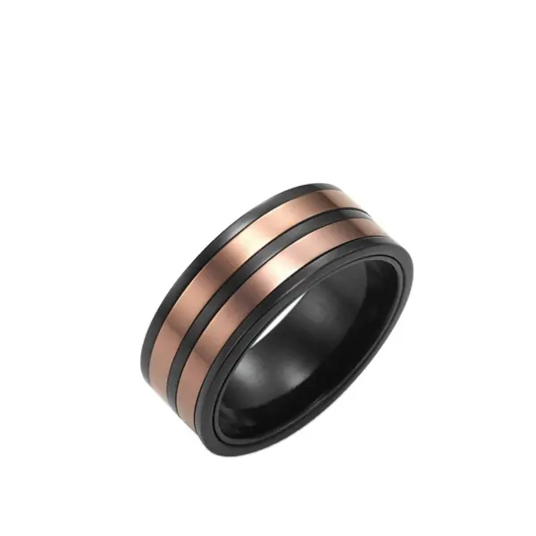 Потрясающий человек из нержавеющей стали кольцо два тона черного розового золота 8 мм, комбинированные кольца из нержавеющей стали для мужчин
