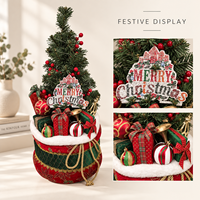 Panneau Joyeux Noël de 60 cm (23,6 pouces) avec arbre artificiel sur base en tissu, ornements cadeaux, décoration de sol pour les fêtes