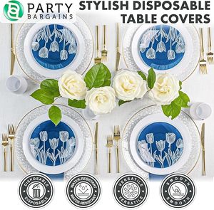 White Disposable PE <b>Plastic</b> Tablecloth with Gravure Printing Moisture Proof Rectangle <b>Tables</b> Indoor/Outdoor Party Use Zipper Bag - Product Image 5