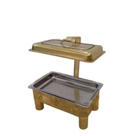 Plat de service de luxe 9L en acier inoxydable doré avec couvercle dôme suspendu, chauffe-plats de qualité alimentaire pour buffet, mariage, banquet et traiteur
