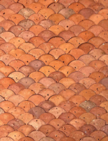 Carrelage en argile frittée motif écaille de poisson et pièce de monnaie en cuivre, motif brique rouge, ignifuge et imperméable pour la décoration murale et de sol
