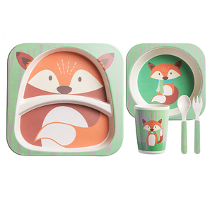 Top Seller 2021 <strong>Factory</strong> New Idea <strong>Design</strong> Eco Friendly Bamboo Fiber Cartoon Children <strong>Tableware</strong> 5 PCS Cup Plate Set - Product Image 4