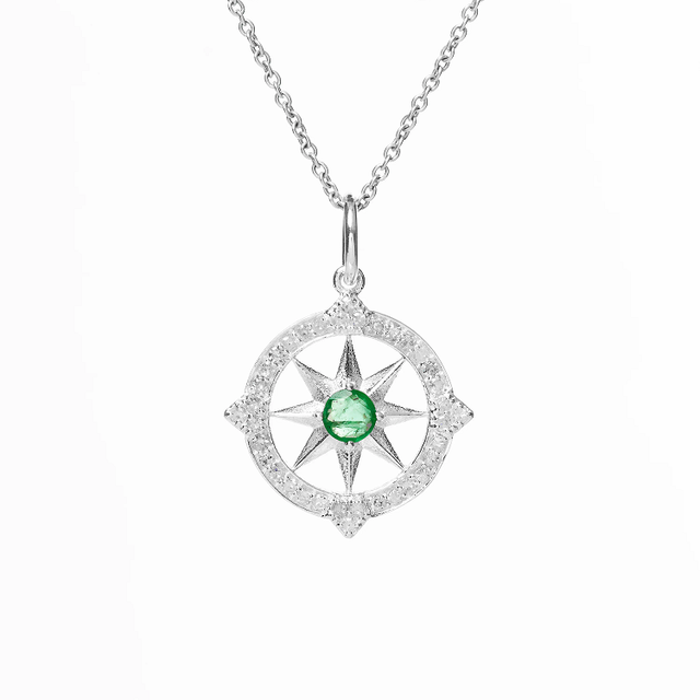 Popular Disc Emerald Star Necklace 925 Sterling Silver White Gold Plated Zirconia Stone Natural Green Emerald Necklace