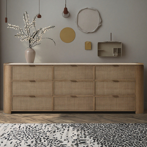 Myhome 2025 sang trọng 9-ngăn kéo rắn sồi tủ quần áo hiện đại travertine hàng đầu với dệt mía tấm rắn gỗ nội thất phòng ngủ - Product Image 1