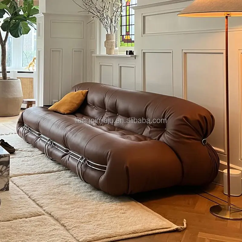 أريكة فاخرة كلاسيكية من الجلد على الطراز الفرنسي مكونة من 3 مقاعد لغرفة المعيشة أريكة سورينا
