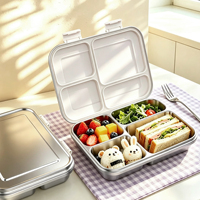 Boîte à lunch en acier inoxydable Risheng avec logo personnalisé, 1020 ml, 4 compartiments, étanche, avec joint en silicone, boîte à lunch en métal pour enfants